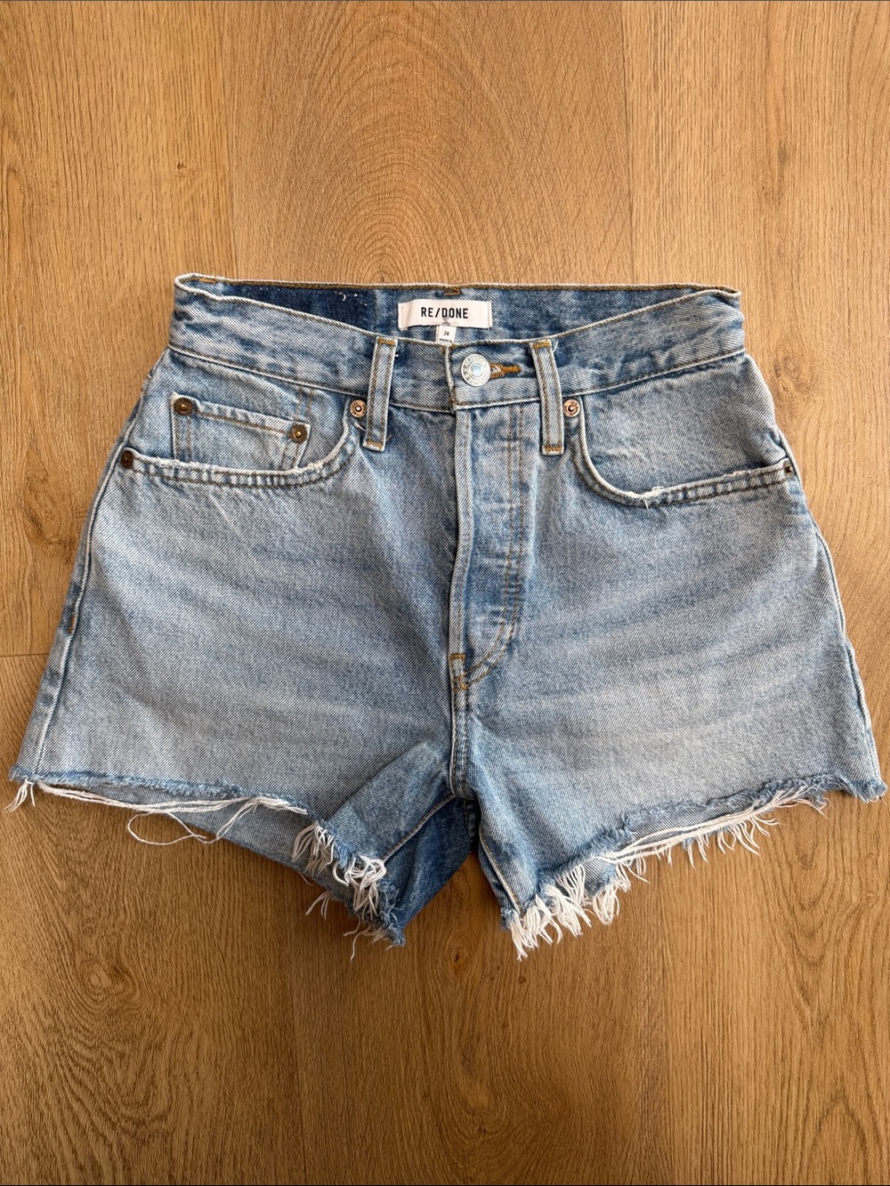 Re/Done Light Blue High-Rise Denim Cutoffs